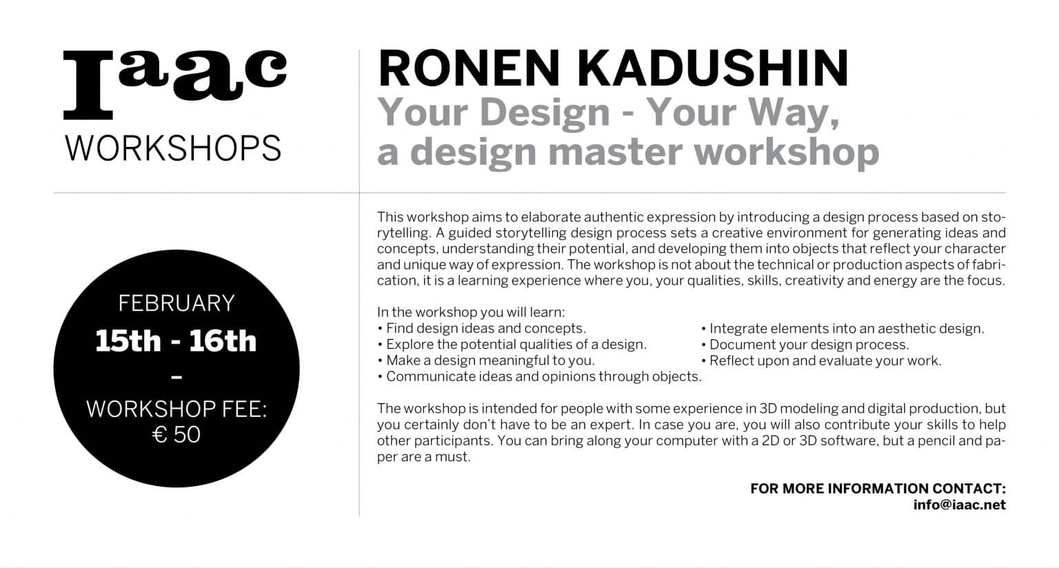 Ronen Kadushin your design - your way, a design master workshop